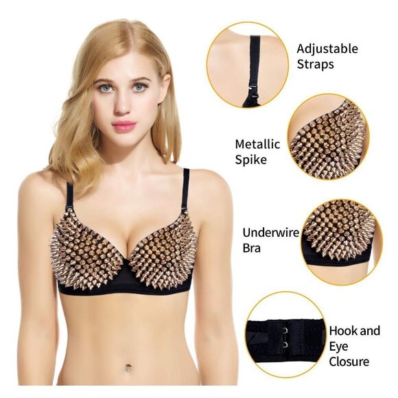 FASHION Metallic Spike Punk Goth Bra Clubwear - Gold - Picture 3 of 3